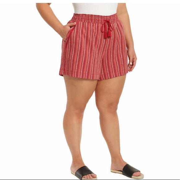 Pants - Womens linen shorts red boho summer vacation beach